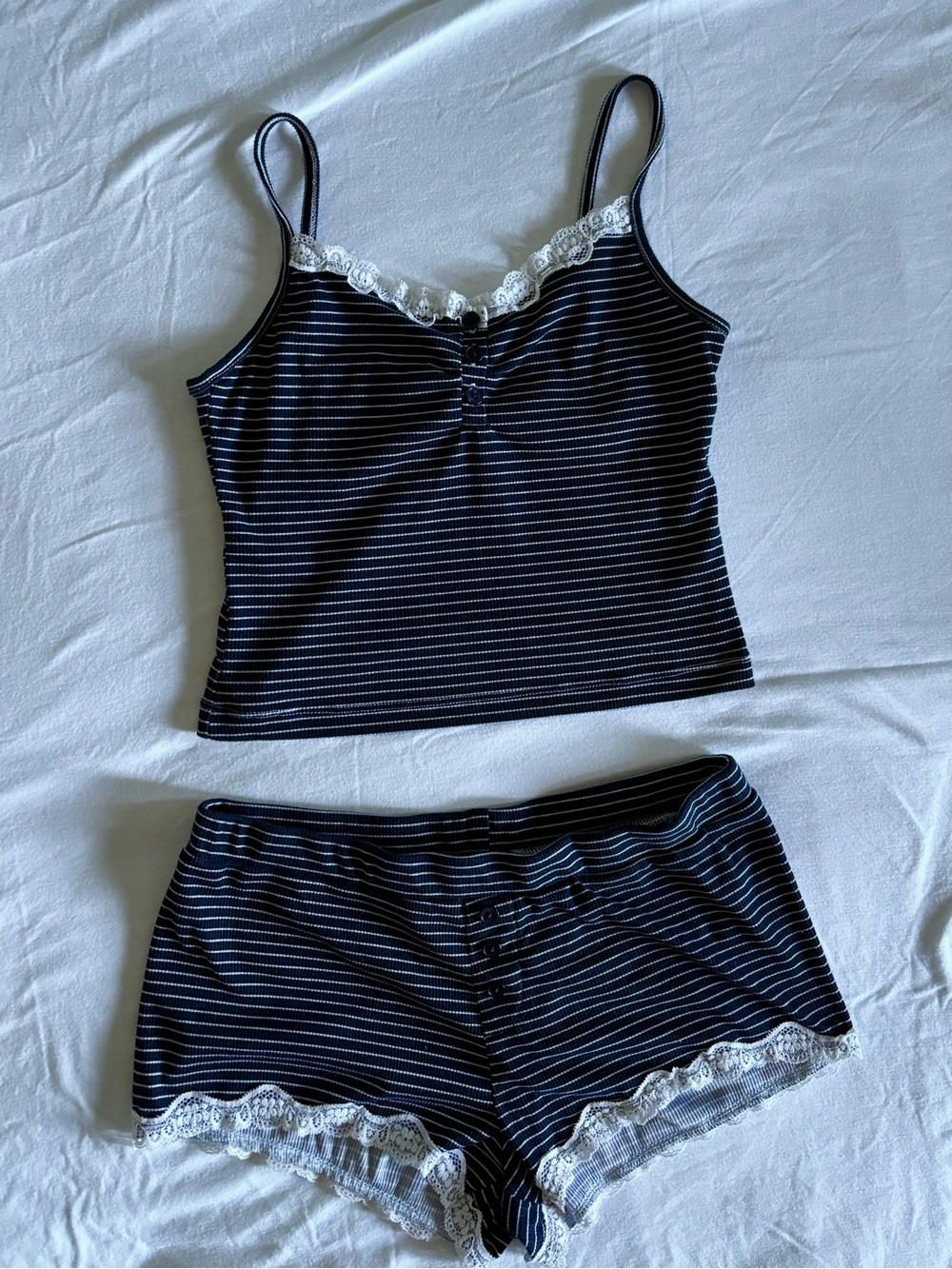 Victoria's Secret Navy & White Striped Lace-Trim Cami and Shorts Set